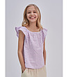 Памучна детска блуза в лилаво и бяло Kinga-0 снимка