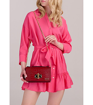Дамска кожена чанта в нюанс на бордо с релеф Lana снимка