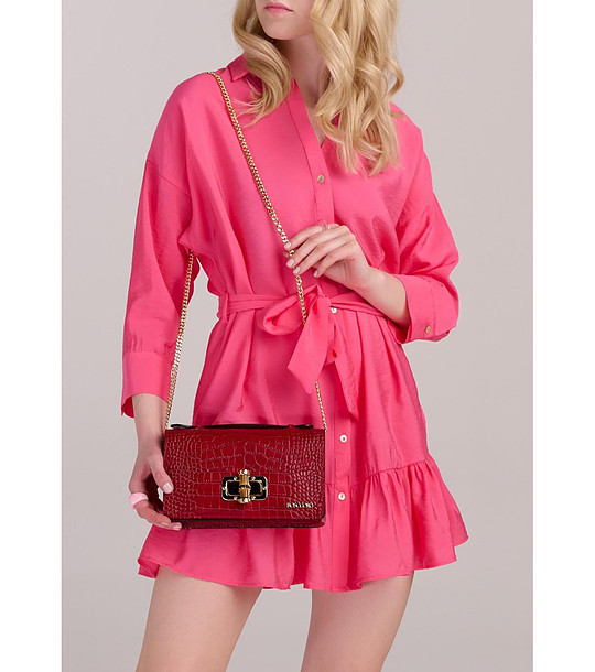 Дамска кожена чанта в нюанс на бордо с релеф Lana снимка