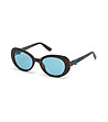 Дамски овални слънчеви очила в цвят хавана със сини лещи-0 снимка