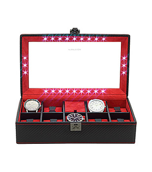Кутия за часовници в черно и червено снимка