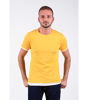 Мъжка тениска в жълто с бели кантове Bernard снимка