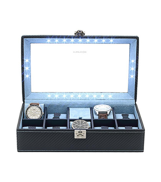 Кутия за часовници в черно и светлосиньо снимка