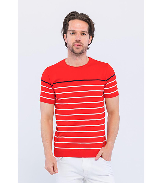 Червена мъжка тениска на райе в бяло и тъмносиньо Carlino снимка