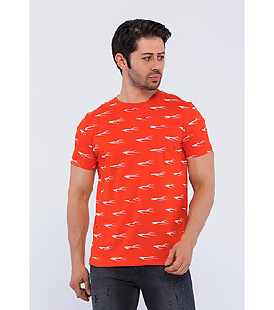 Червена памучна мъжка тениска с принт снимка