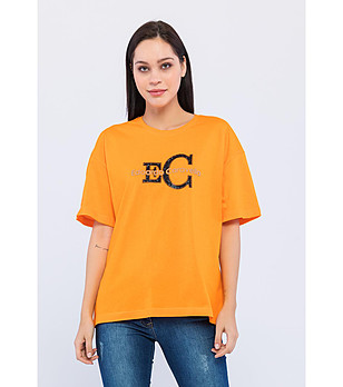 Памучна дамска оранжева тениска снимка