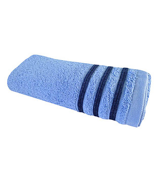 Синя памучна хавлия с тъмносини кантове 30х50 см снимка