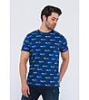 Тъмносиня памучна мъжка тениска с принт-3 снимка