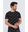 Черна памучна мъжка тениска с принт-2 снимка