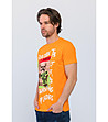 Памучна мъжка оранжева тениска с щампа-2 снимка