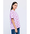 Лилава памучна дамска тениска с принт-3 снимка