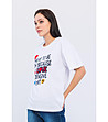 Дамска бяла памучна тениска с щампа-2 снимка