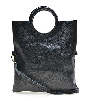 Чанта 2в1 в черно от естествена кожа Izara снимка