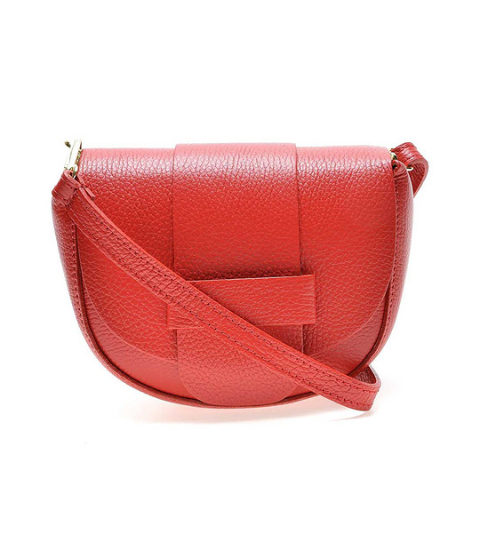 Червена дамска кожена чанта за рамо Simara снимка