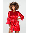 Червен дамски сатениран халат с дантела Cameron-0 снимка