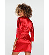 Червен дамски сатениран халат с дантела Cameron-1 снимка