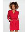 Дамски къс памучен халат в червено Pola-0 снимка