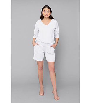 Памучен бял комплект от блуза и къси панталонки Karina снимка