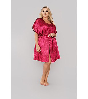 Дамски халат с къс ръкав в бордо с принт Impresja снимка