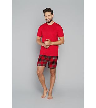 Памучна мъжка пижама в червено с каре Moss снимка