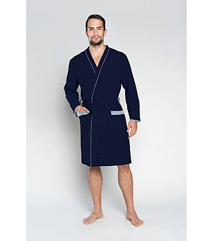 Памучен тъмносин мъжки халат Gabriel снимка