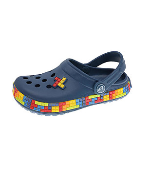 Детски чехли в тъмносин нюанс с цветна декорация снимка