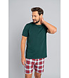 Памучна мъжка пижама в зелено и червено с каре Moss-3 снимка