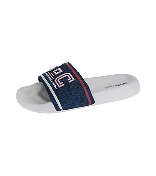 Детски чехли в бяло и тъмносиньо снимка