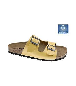 Дамски жълти кожени чехли снимка