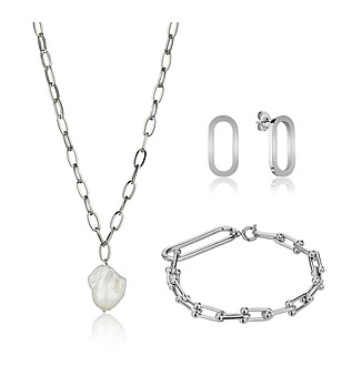 Сребрист комплект от колие, гривна и обеци Rosemary снимка