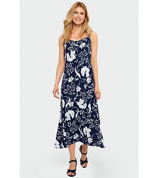 Дълга тъмносиня рокля с бял принт Izara снимка