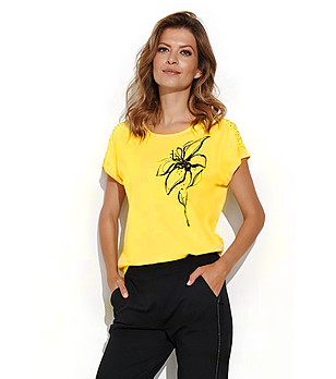 Жълта дамска памучна блуза Ambrozja снимка