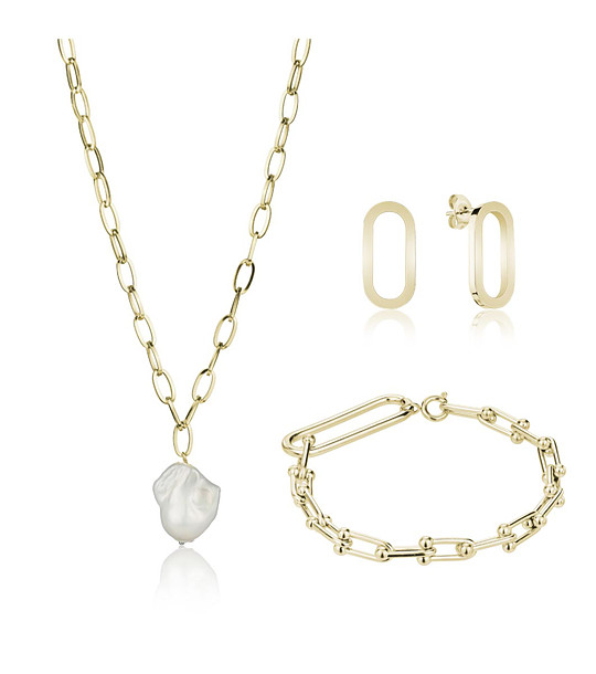 Златист комплект от колие, гривна и обеци Rosemary снимка