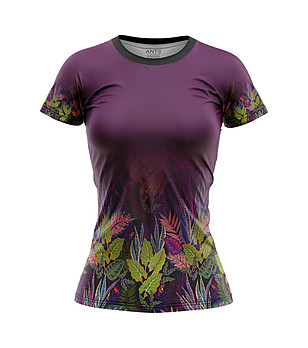 Дамска тениска в лилаво с флорален принт снимка