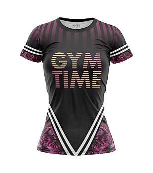Дамска тениска в черно с принт Gym Time снимка
