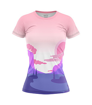 Дамска тениска в розово и лилаво снимка