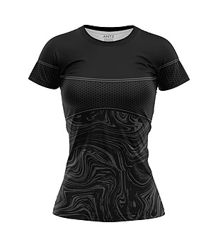 Дамска тениска от дишаща материя в черно и сиво снимка