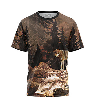 Мъжка тениска от дишаща материя Wolf in the forest снимка