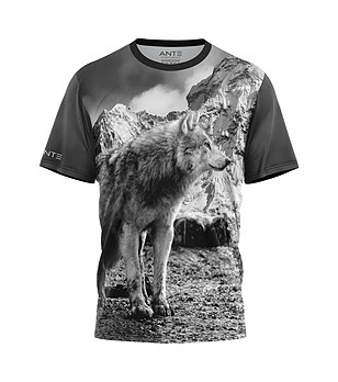 Мъжка тениска от дишаща материя Wolf in the mountain снимка