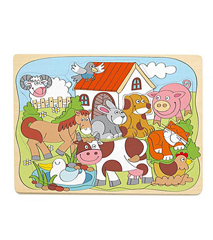 Дървен пъзел с различни форми Животните от фермата 10 части снимка