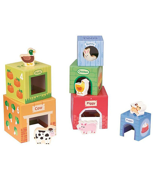 Kартонени кубчета за най-малките с дървени животни снимка