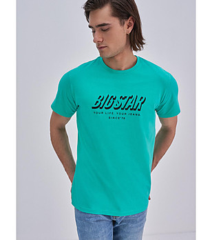 Мъжка памучна тениска в цвят емералд Fryderyk снимка