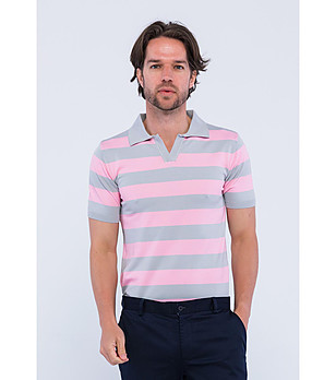 Мъжка блуза на райе в розово и сиво Chinos снимка