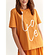 Оранжева дамска тениска от органичен памук с щампа Love-2 снимка