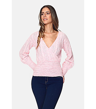 Ефектен розов пуловер от фино плетиво с кашмир Zana снимка
