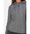 Плетен пуловер с качулка в сив меланж Tera-4 снимка