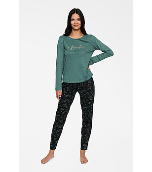 Дамска памучна пижама в зелено и черно Radinora снимка