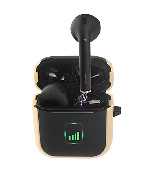 Безжични слушалки с Bluetooth в черно и бежово снимка