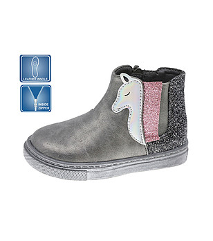 Детски сиви боти с глитер панел снимка