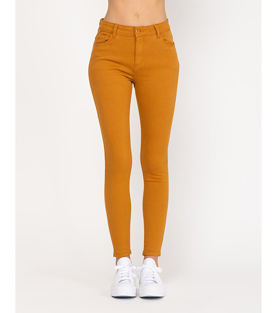 Памучен дамски слим панталон в цвят горчица Caris снимка